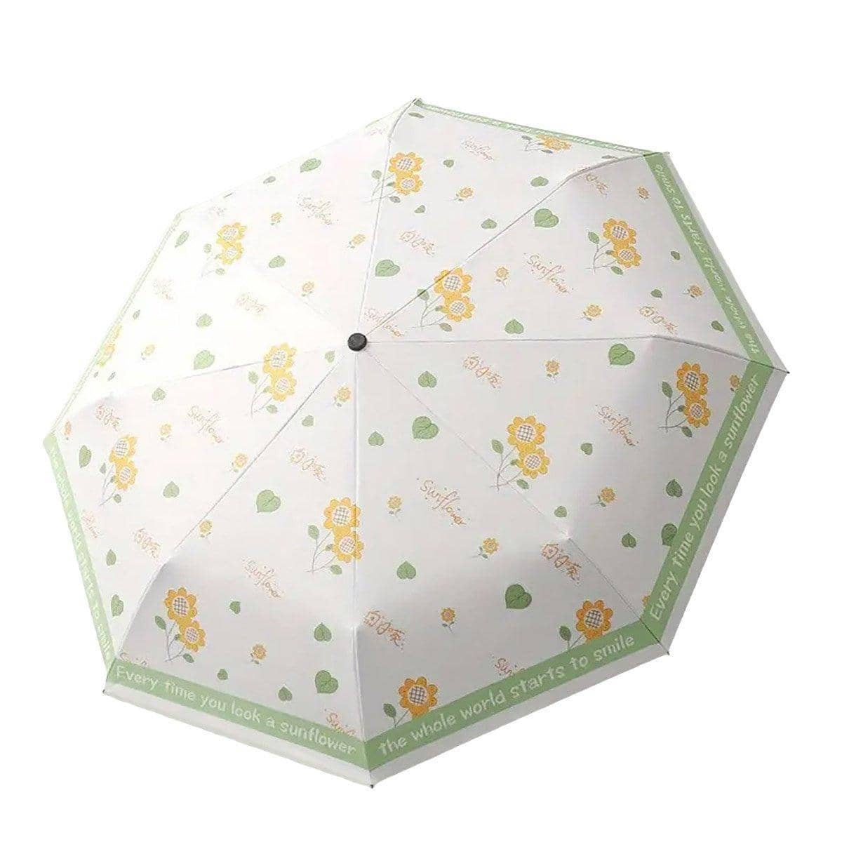 Automatic 3 Fold Floral Umbrella with UV Protection - Yellow Sunflower Print