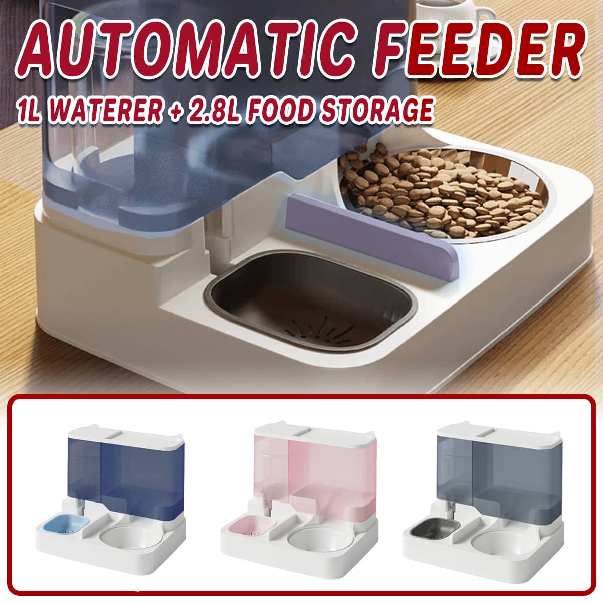 Automatic Cat Feeder and Water Dispenser for Cats and Small Dogs - Pink - view 2