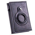 Automatic Faux Leather Card Holder Wallet for AirTag - Black