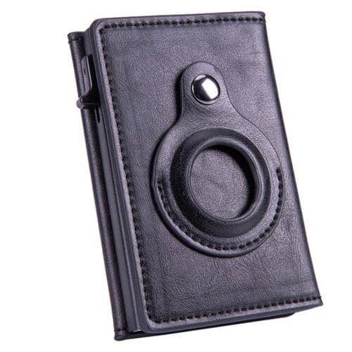 Automatic Faux Leather Card Holder Wallet for AirTag - Black