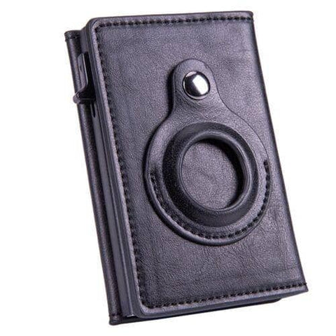 Automatic Faux Leather Card Holder Wallet for AirTag - Black