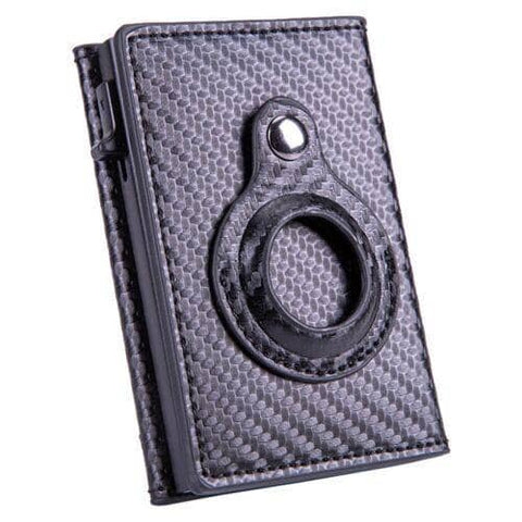Automatic Faux Leather Card Holder Wallet for AirTag - Carbon Fibre Pattern