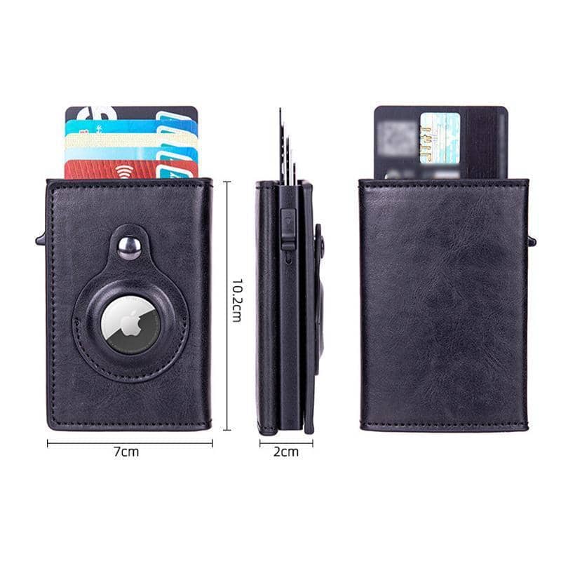 Automatic Faux Leather Card Holder Wallet for AirTag - Coffee Brown - view 4
