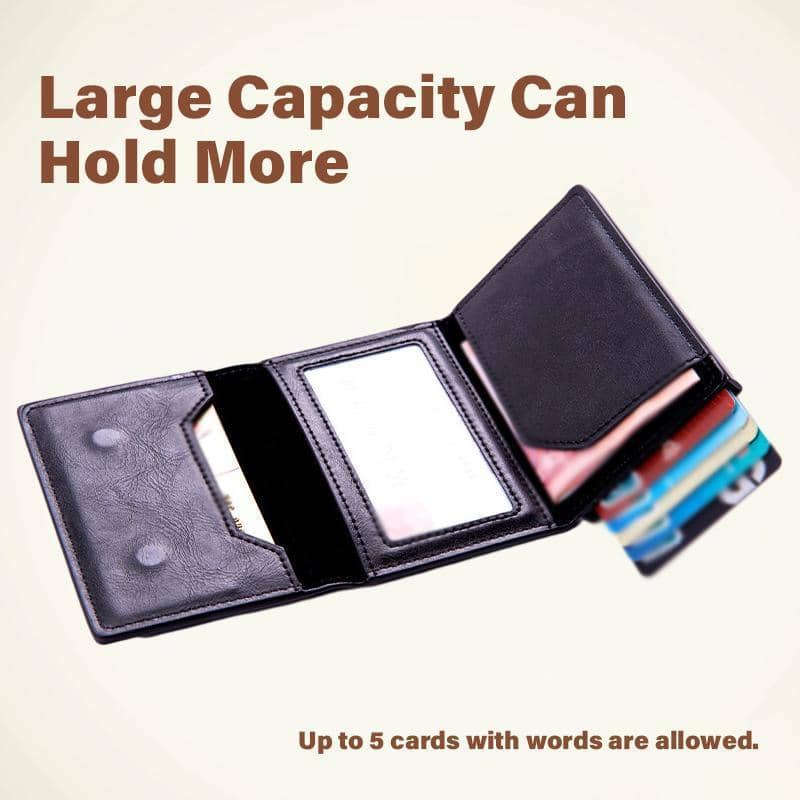 Automatic Faux Leather Card Holder Wallet for AirTag - Coffee Brown - view 5