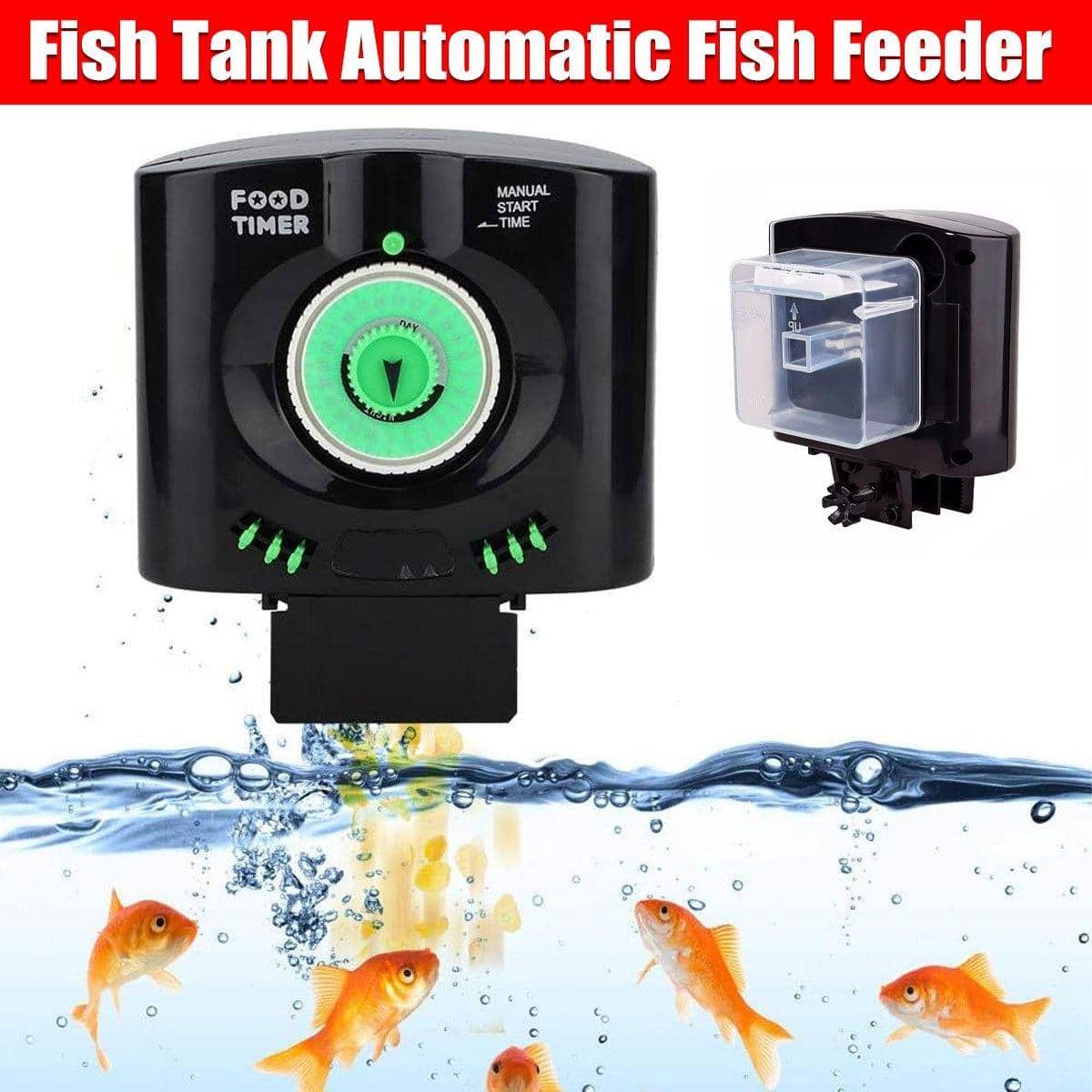 Automatic Fish Feeder for Aquariums with Timer - Black