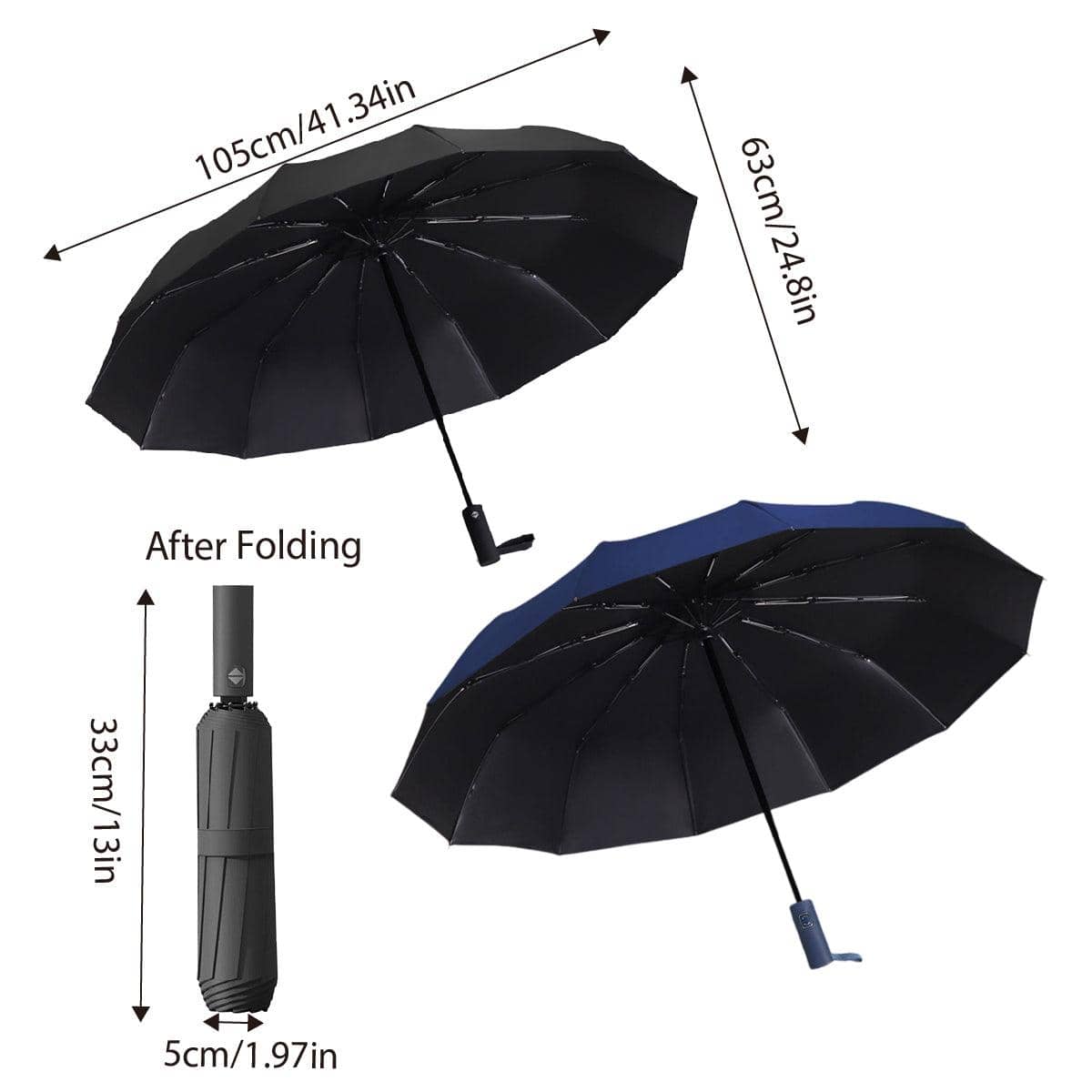 Automatic Folding Umbrella, 12-Rib Windproof Sunshade - Black - view 4