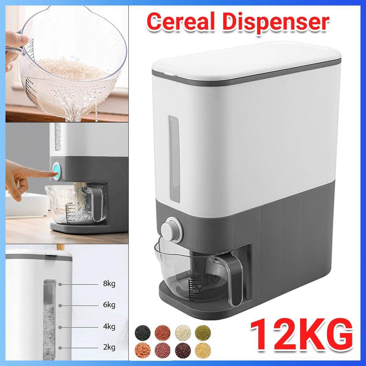Automatic Grain Dispenser 12 kg Cereal Rice Storage Box Kitchen Food Container