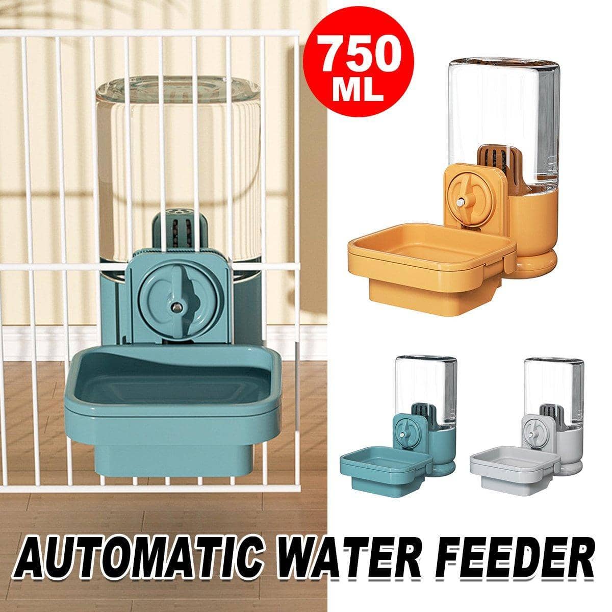 Automatic Leak Proof Hanging Rabbit Water Drinker 750 ml Pet Feeder Bowl, Orange - view 2