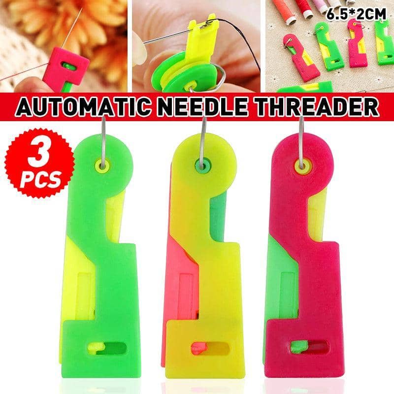 Automatic Needle Threader Set for Sewing - Pack of 3, Assorted Colours