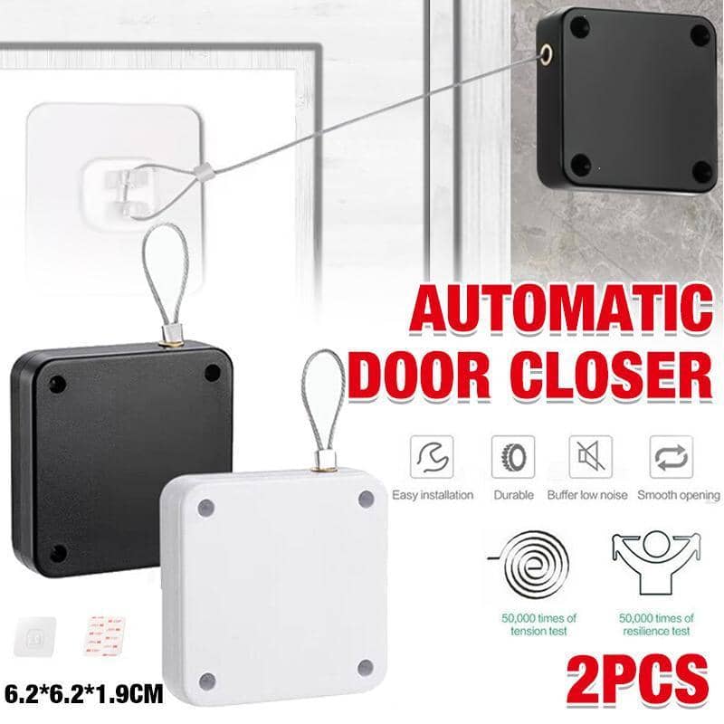 Automatic Punch-Free Door Closer for Home Kitchen Doors - Black, Pack of 2 - view 2