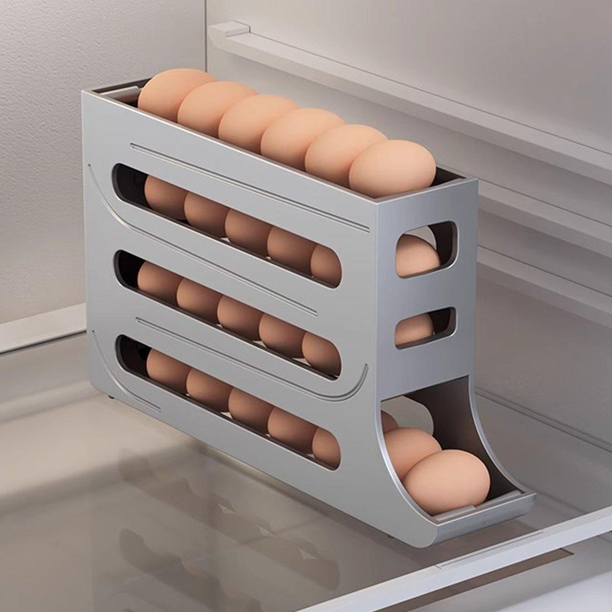 Automatic Scrolling Egg Holder for Fridge Storage - Cream (4-Tier) - view 10