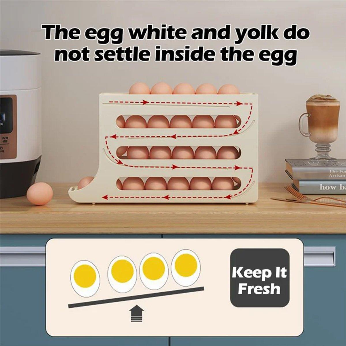 Automatic Scrolling Egg Holder for Fridge Storage - Cream (4-Tier) - view 7