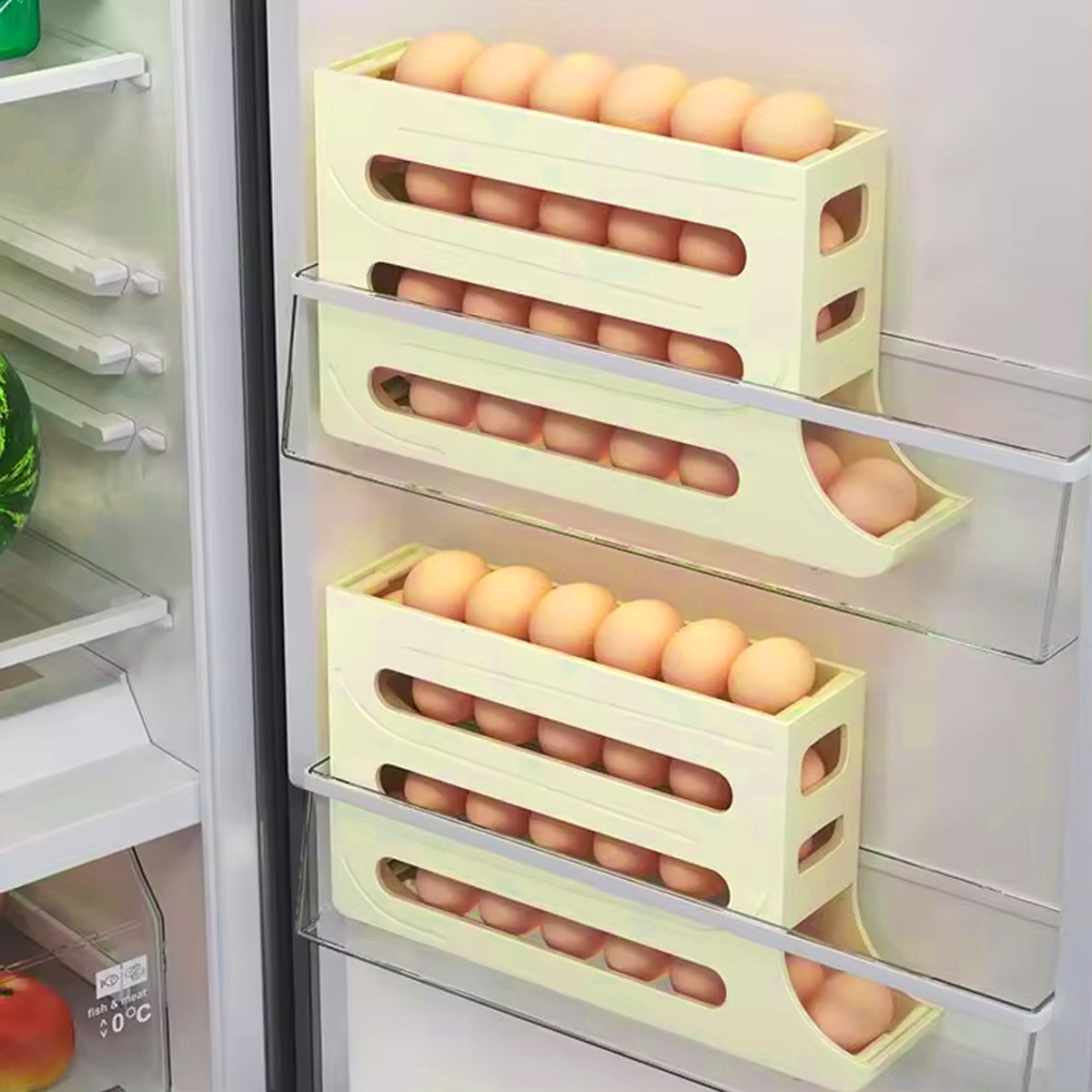 Automatic Scrolling Egg Holder for Fridge Storage - Grey (4-Tier) - view 11