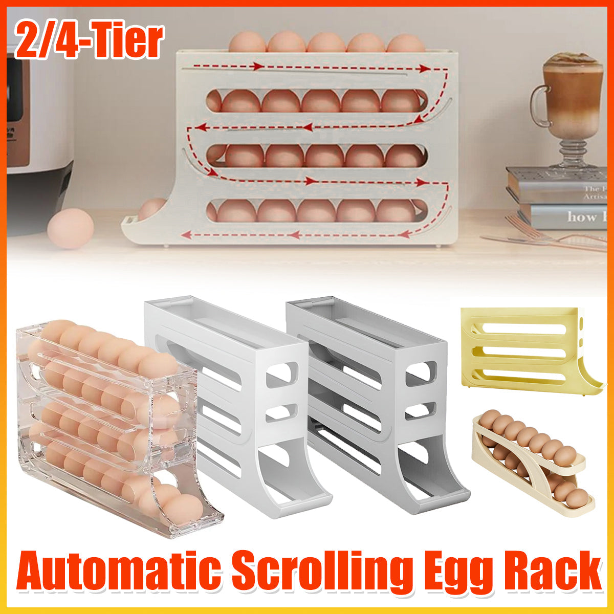 Automatic Scrolling Egg Holder for Fridge Storage - Grey (4-Tier) - view 2