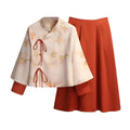 Autumn Winter Chinese Style Cheongsam Top and Skirt Set for Women - Size L (Bust 98 cm)