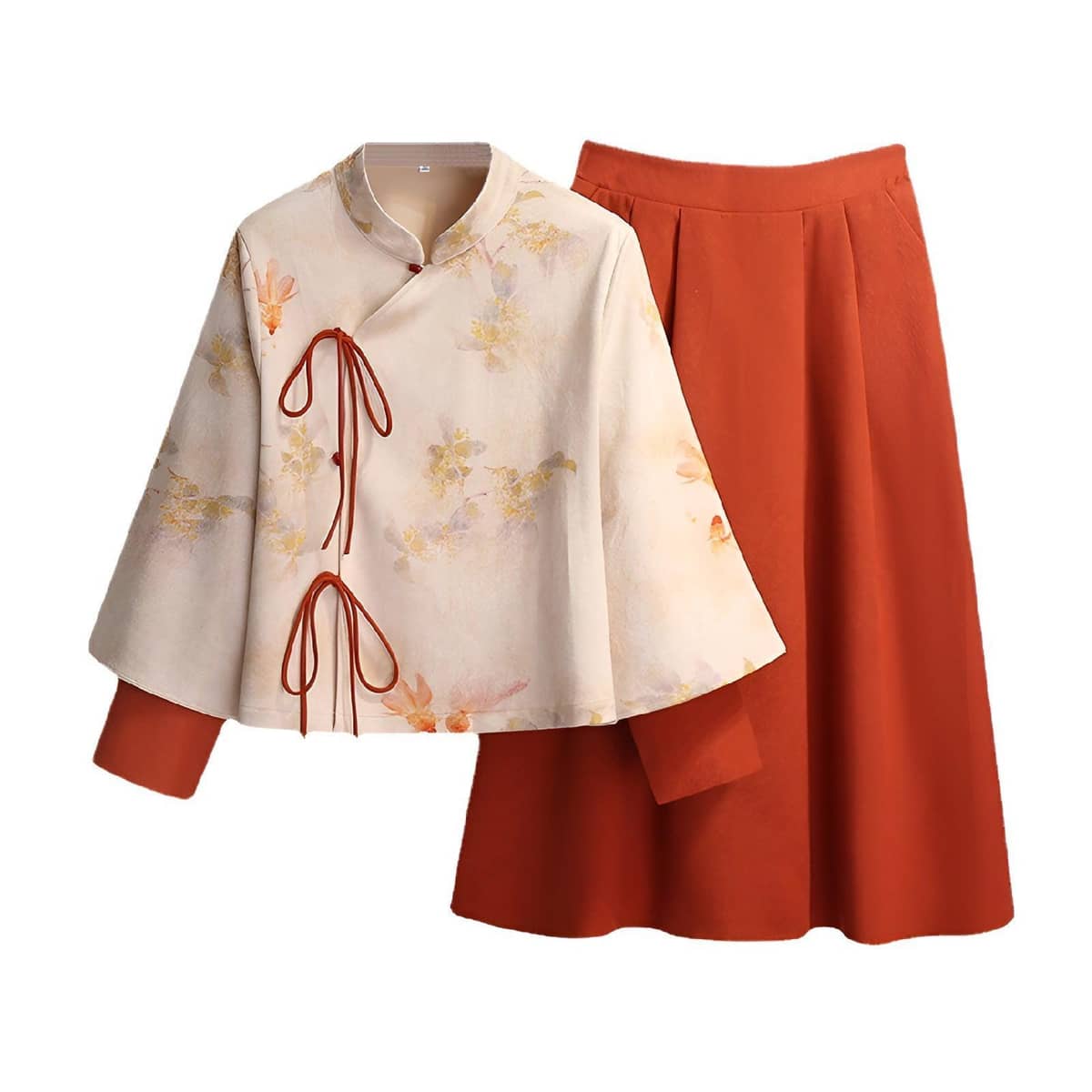Autumn Winter Chinese Style Cheongsam Top and Skirt Set for Women - Size L (Bust 98 cm)