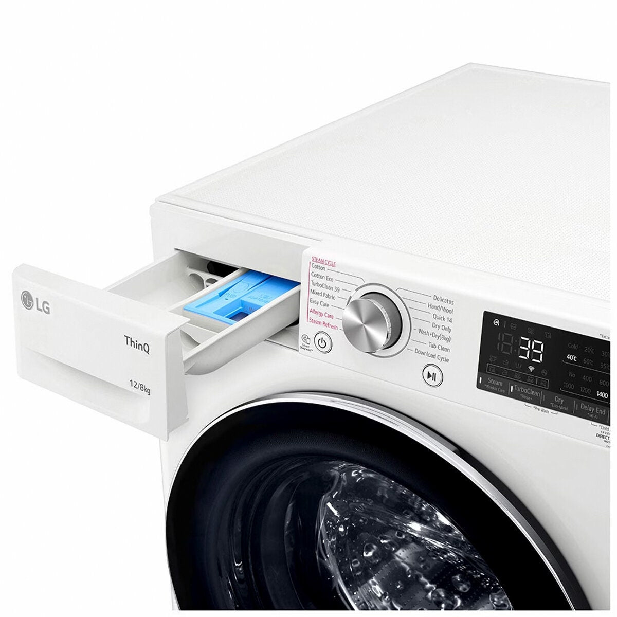 LG Series 9 12kg/8kg Front Load Washer Dryer Combo - Steam, Direct Drive Motor - White - WVC9-1412W