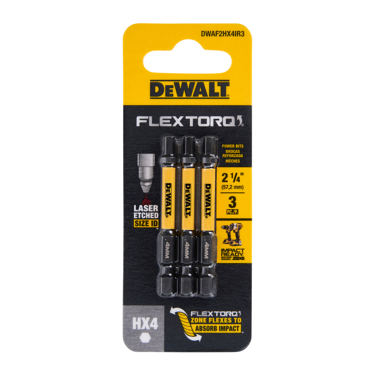 Dewalt Flextorq Screwdriver Bit 3 Pack - 57mm Hex4 - Impact Absorption - SuperSaverAU - view 2