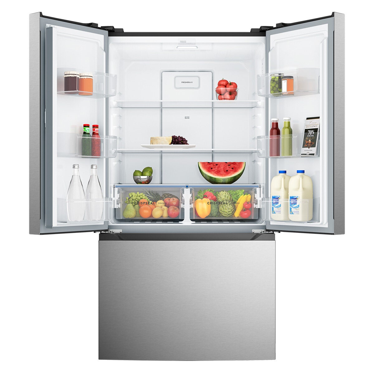 Westinghouse 565L French Door Fridge - Silver, FresherAir Odour Control, CrispSeal Crispers - WHE5600SD