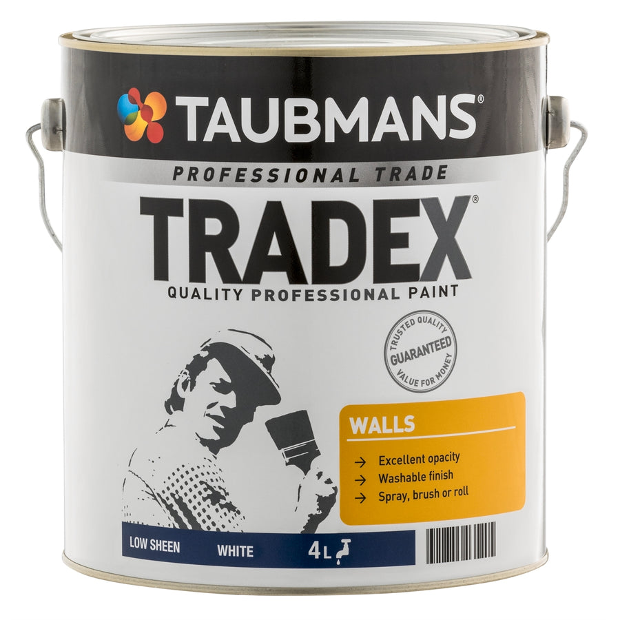 Taubmans Tradex Interior Wall Paint 4L White Low Sheen Water Based