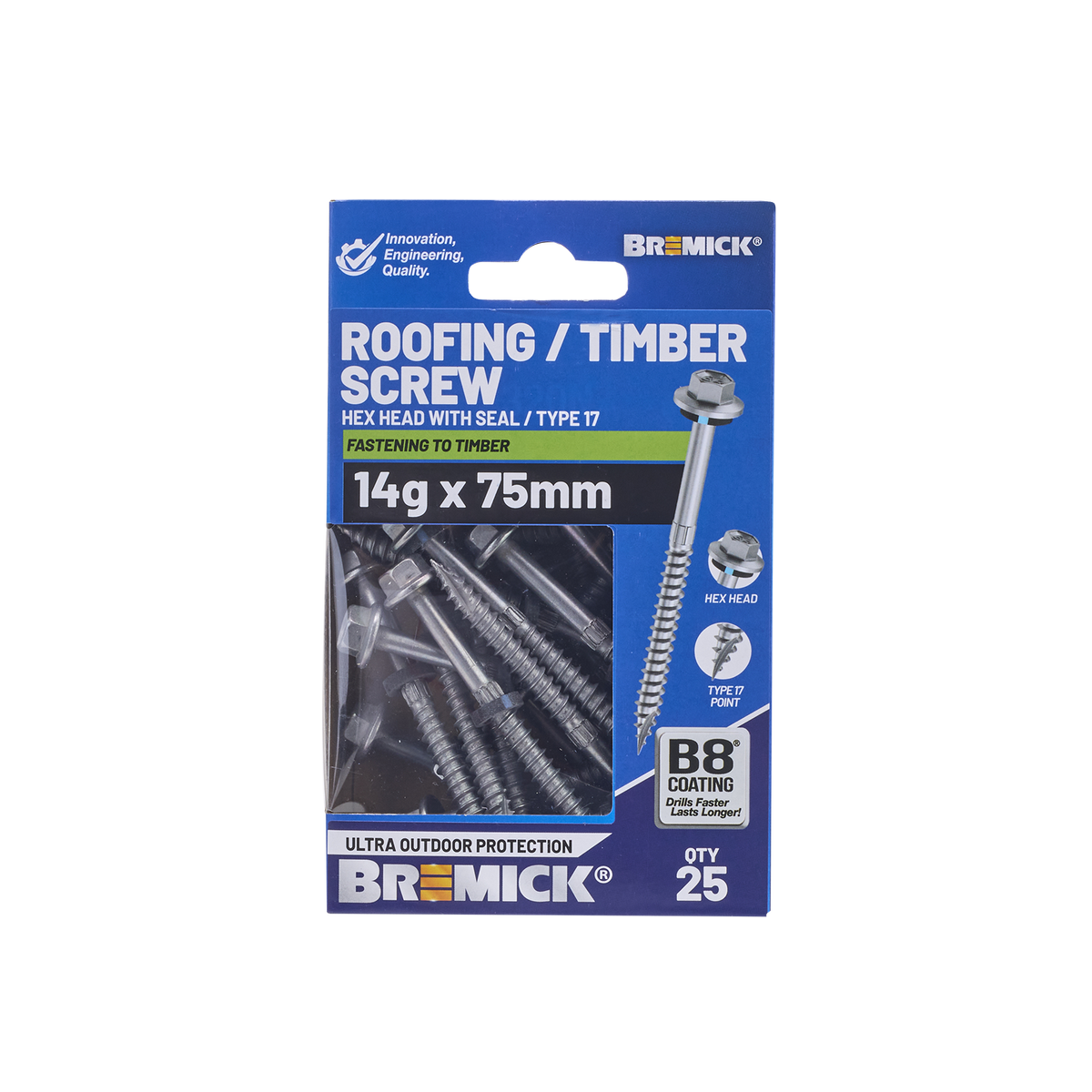 Bremick Hex Timber Screw 14g x 75mm - B8 Coating - Box of 25 - Corrosion Resistant - SuperSaverAU - view 2