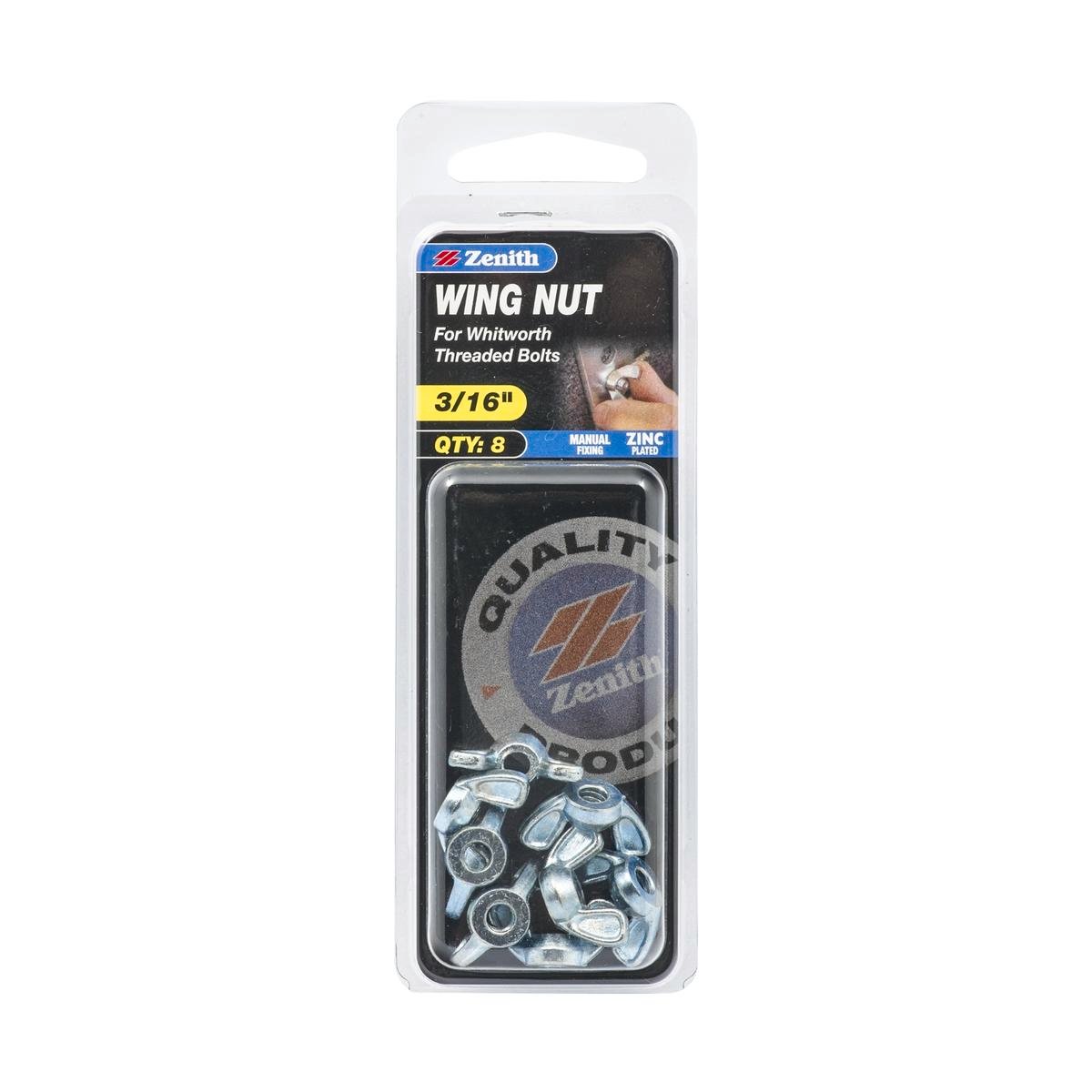 Zenith 3 16 Zinc Plated Wing Nuts 8 Pack - Silver - Hand Tightening - SuperSaverAU - view 1