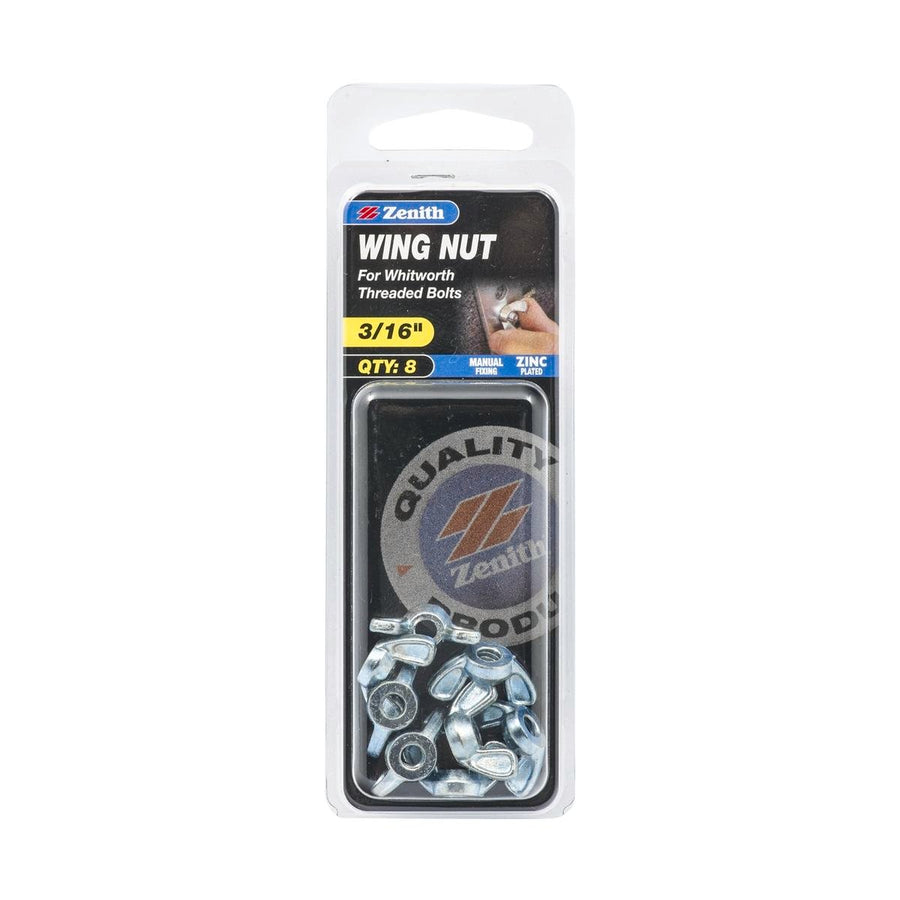 Zenith 3 16 Zinc Plated Wing Nuts 8 Pack - Silver - Hand Tightening - SuperSaverAU - view 1