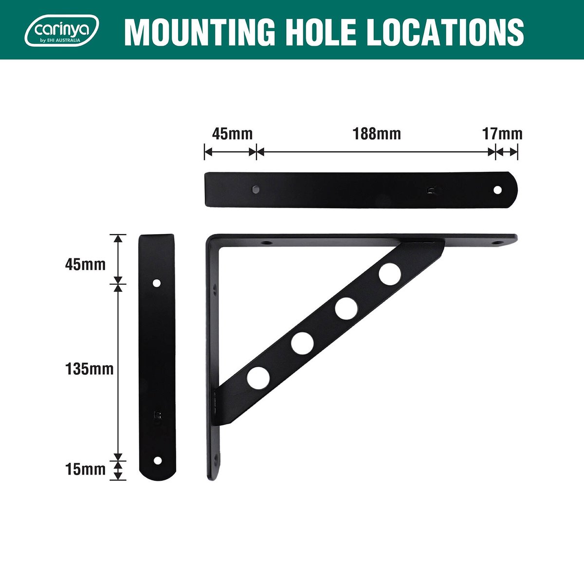 Carinya Heavy Duty Circle Stayed Bracket 250x195mm Black Steel - SuperSaverAU - view 5