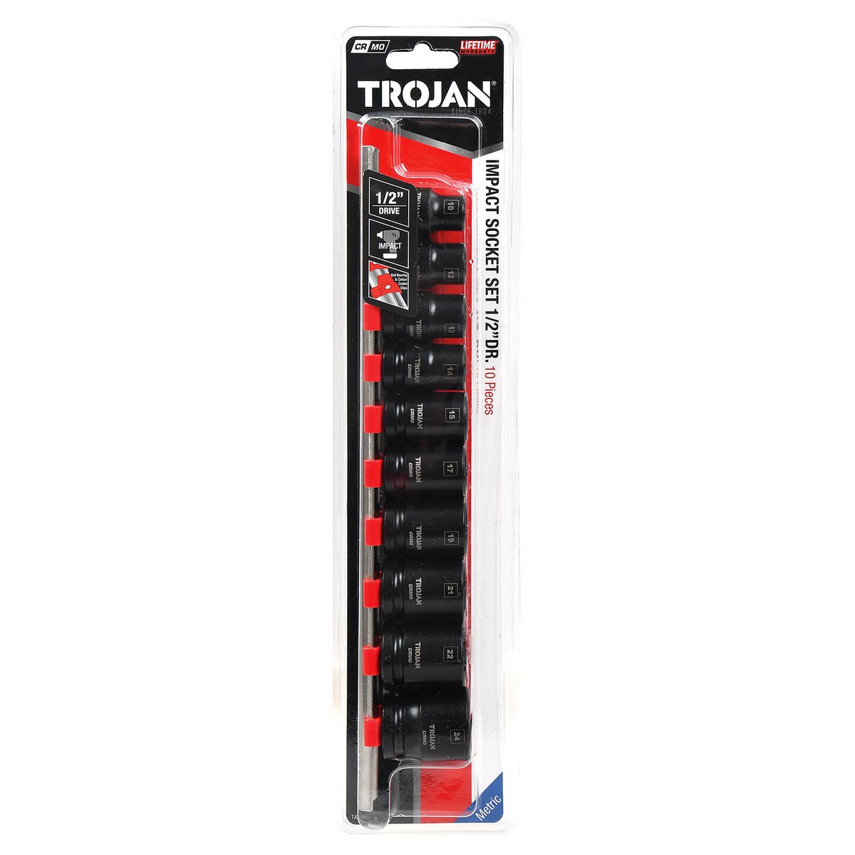 Trojan 10 Piece 1/2" Drive Impact Socket Rail Set - Metric CR-MO Sockets - SuperSaverAU - view 3