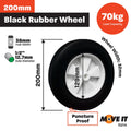 Move It 200mm Black Rubber Tyre with White Plastic Centre - 30kg Load Capacity - SuperSaverAU - view 2