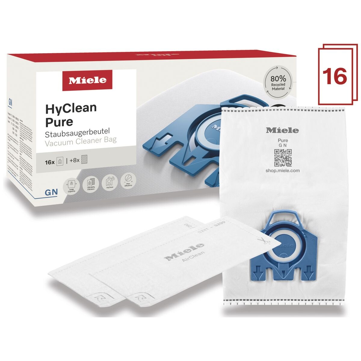 Miele GN HyClean Pure dustbags XXL 16 pack for Guard S1 and L1 vacuum cleaners - 12498250