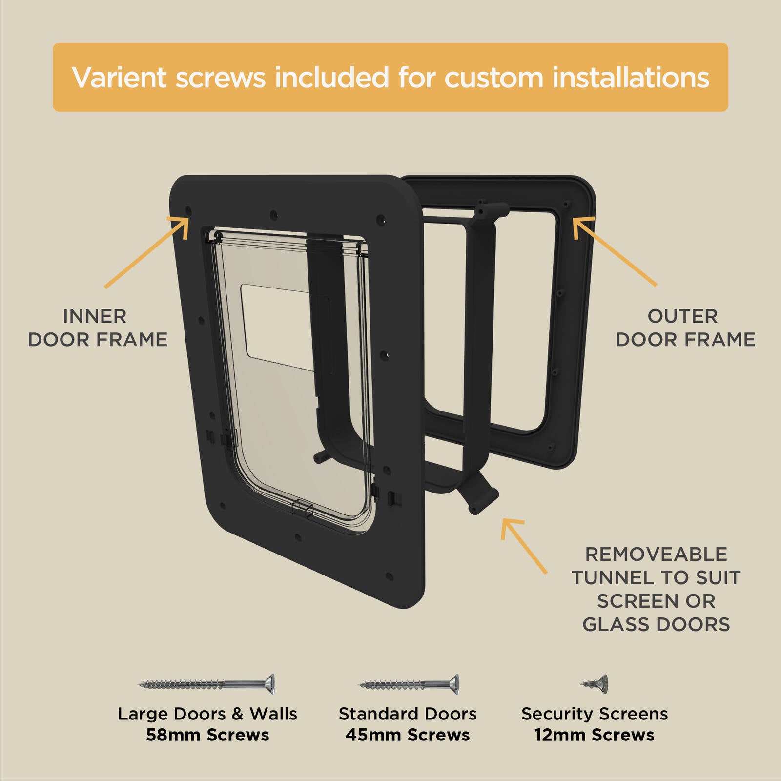 Hakuna Pets Large Black Super Tough Pet Door 295 x 425mm
