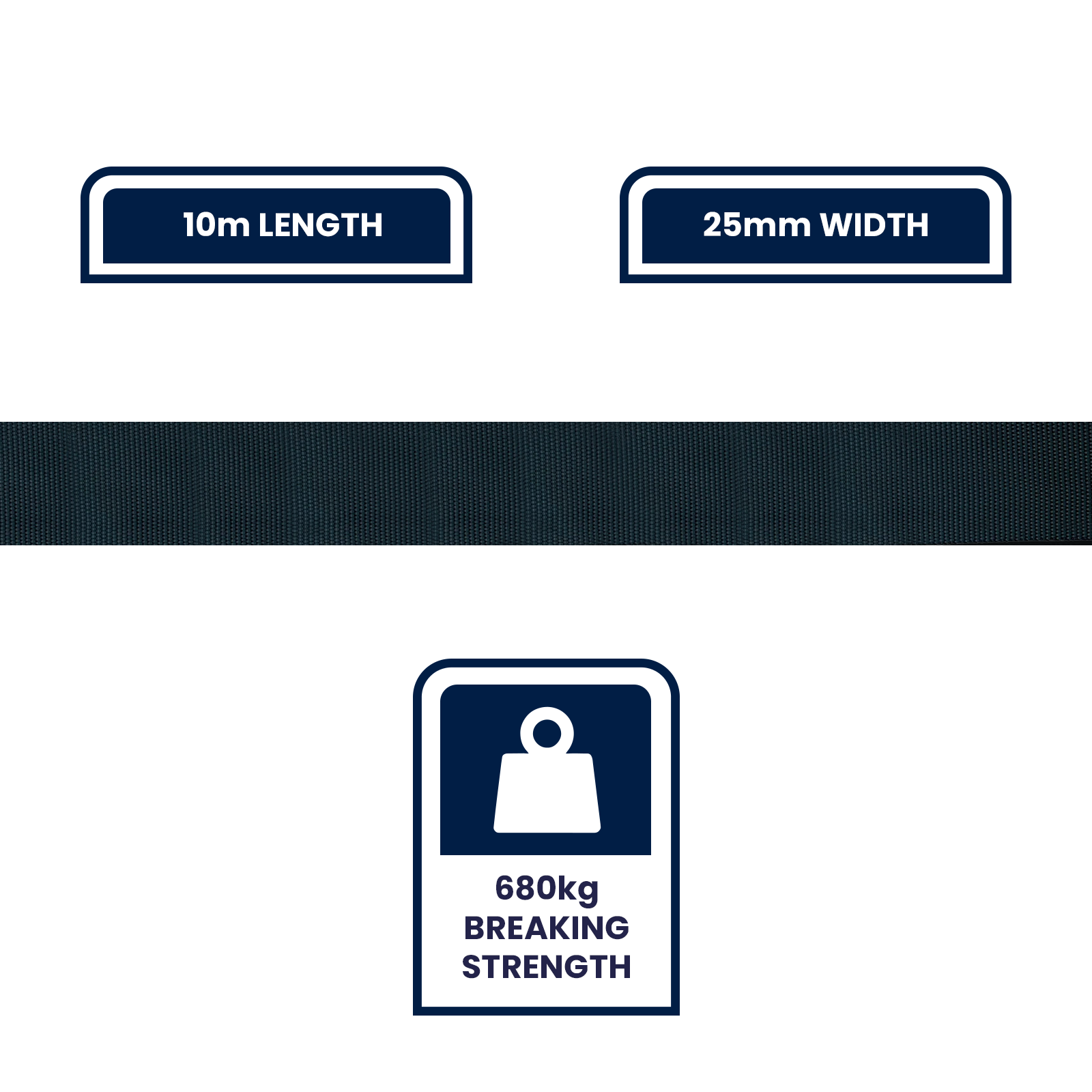 Grunt 25mm x 10m Black Polyester Poly Webbing
