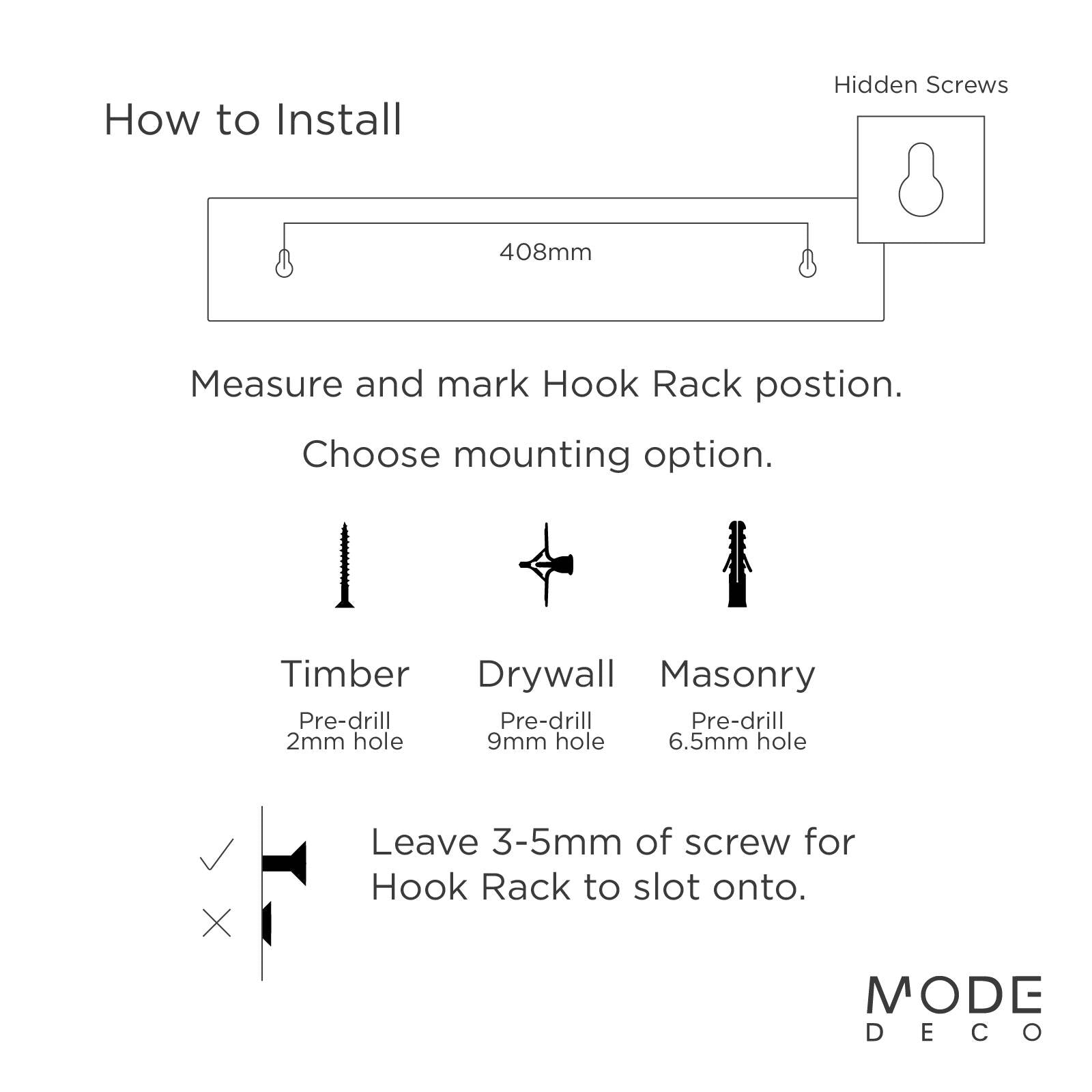 MODE 3 Hooks & 3 Grips On Bamboo Board Hook Rack 450mm Black