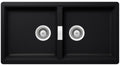 Abey Puro Horizont Double Bowl Undermount Sink - Black Nano-Granite, Overflow Kit Included - N200UP