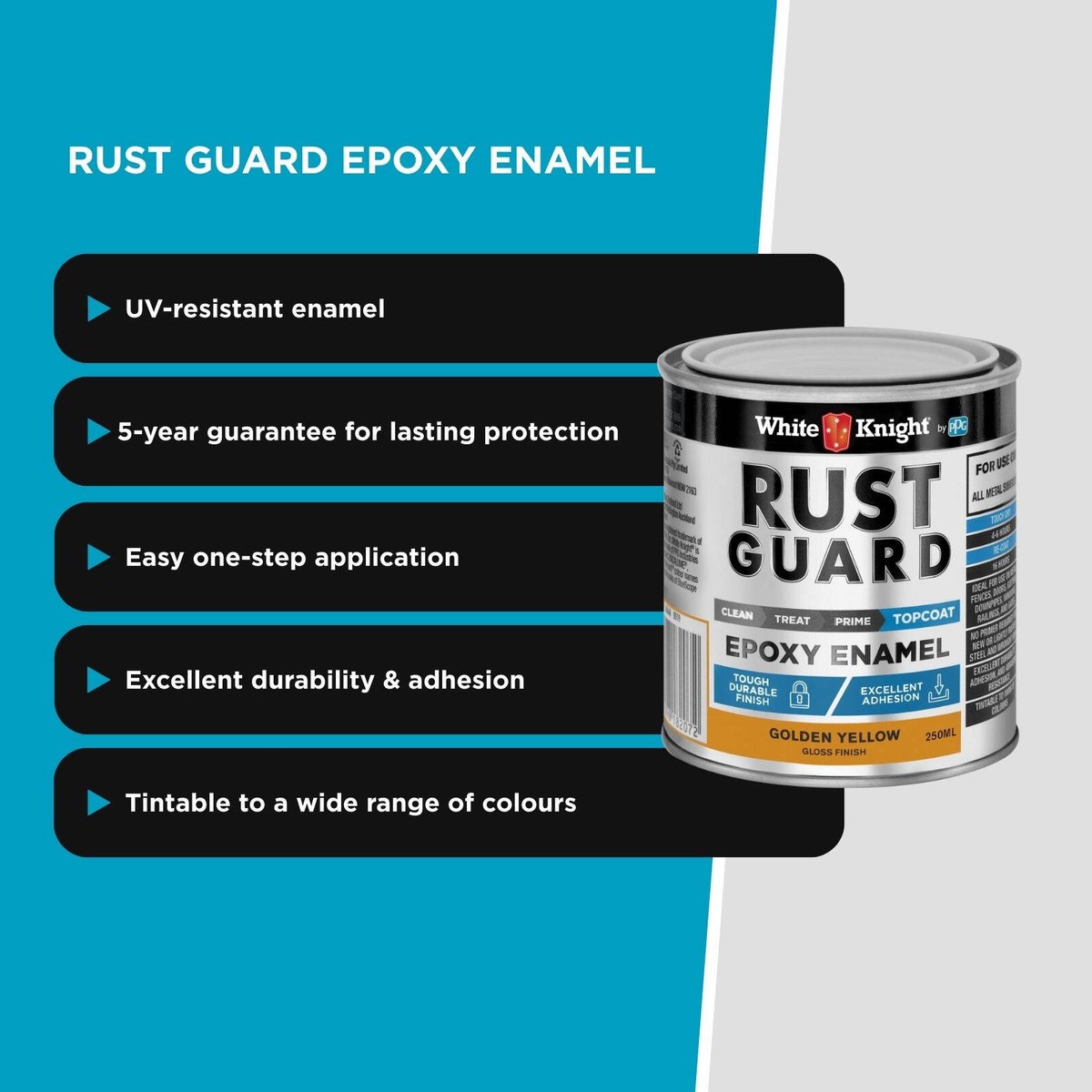 White Knight Rust Guard Epoxy Enamel Paint 250ml Golden Yellow - UV Resistant, Durable - SuperSaverAU - view 5
