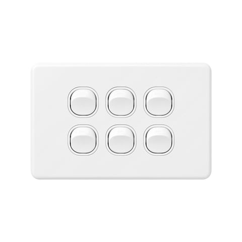 DETA X6 Six Switch 6 Gang White Polycarbonate 10A 240V