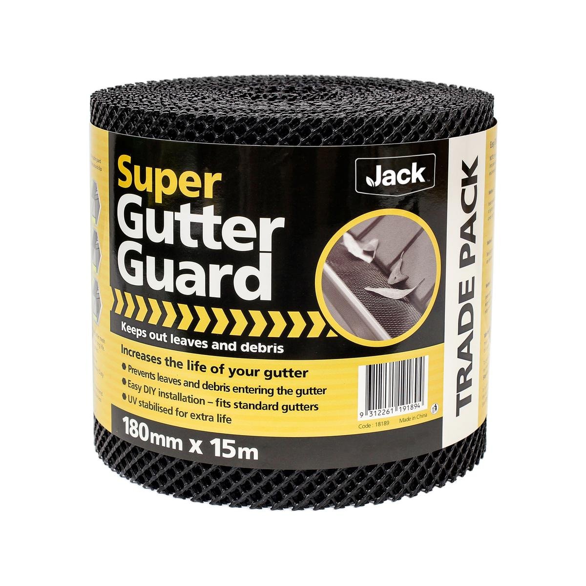 Jack Plastic Super Gutter Guard - 180mm x 15m - Black - Trade Pack - SuperSaverAU - view 1