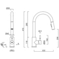 Gareth Ashton gooseneck pull out kitchen mixer tap - 304 brushed stainless steel - 5 star WELS - KTA045-BR