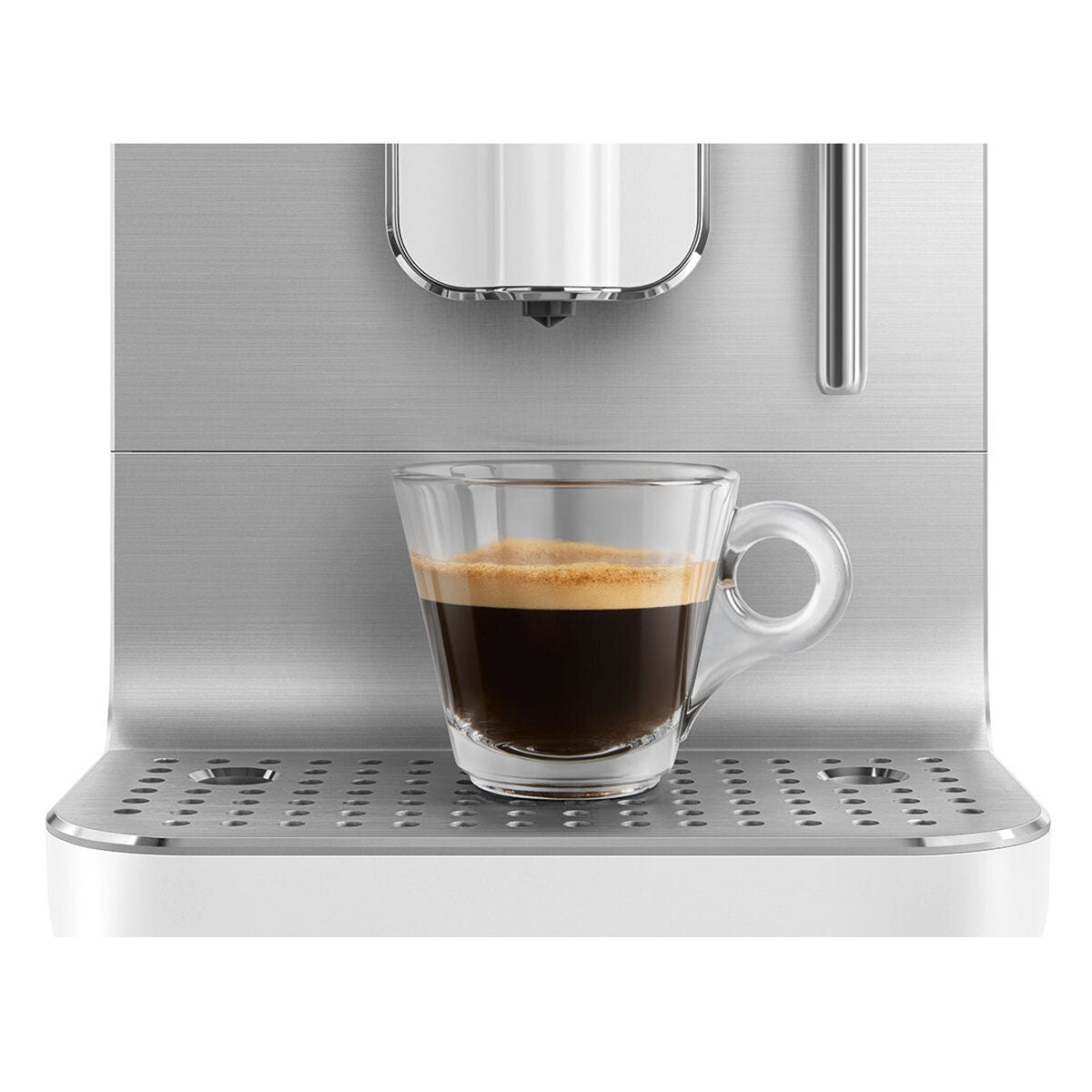 Smeg 50's Style automatic coffee machine with steam - white with aluminium face - 1.4L tank - BCC02WHMAU