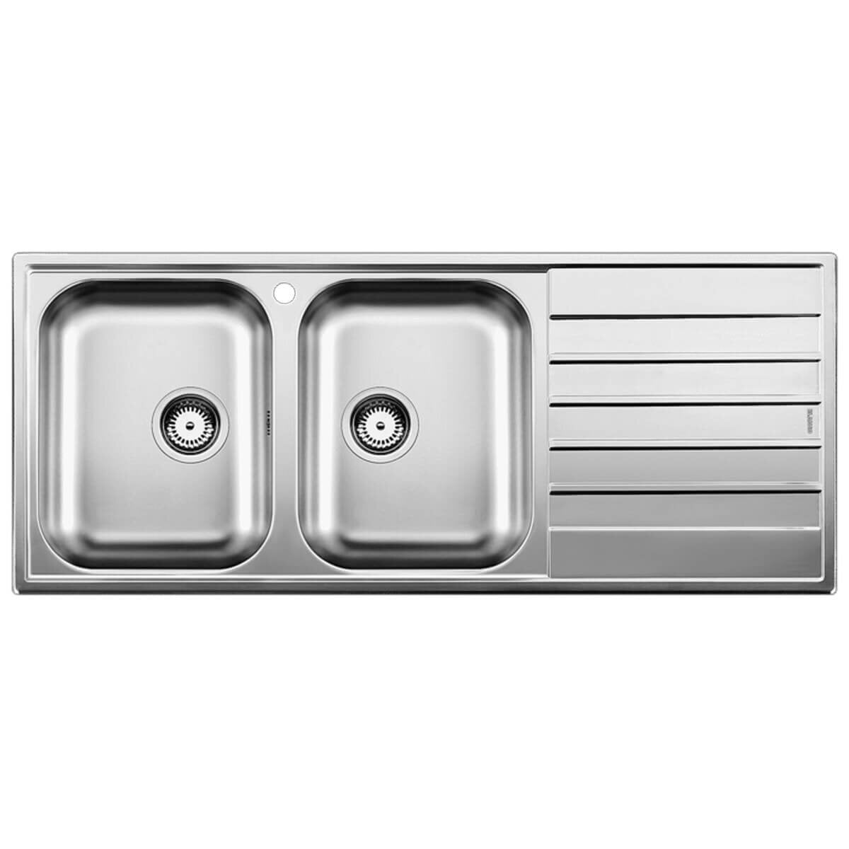 Blanco LIVIT 8S double bowl inset sink - right hand drainer, brushed stainless steel - LIVIT8SL