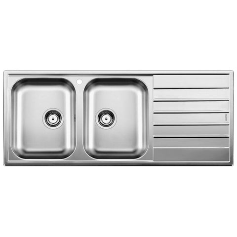 Blanco LIVIT 8S double bowl inset sink - right hand drainer, brushed stainless steel - LIVIT8SL