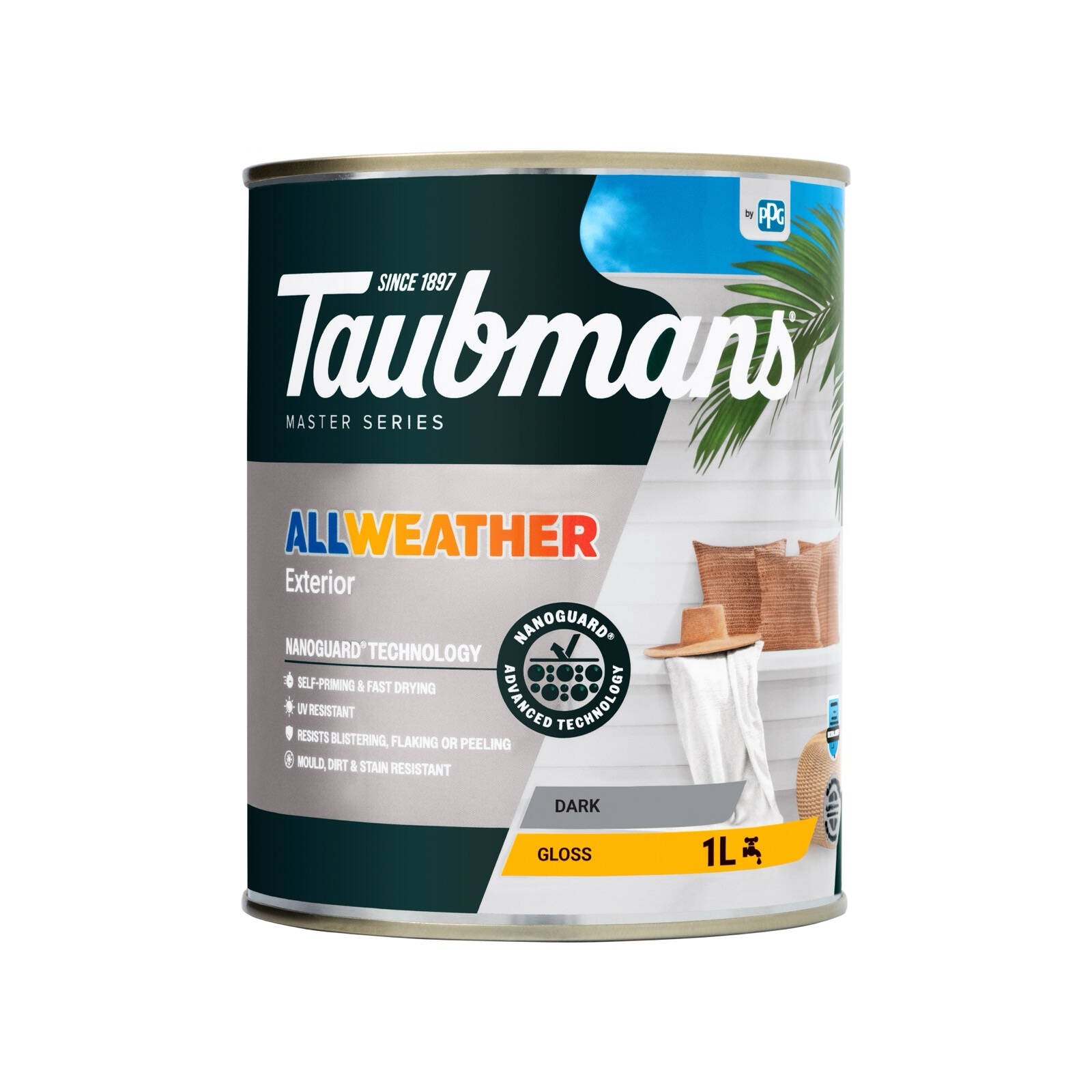 Taubmans 1L Dark Gloss All Weather Exterior Paint Water Based UV Resistant