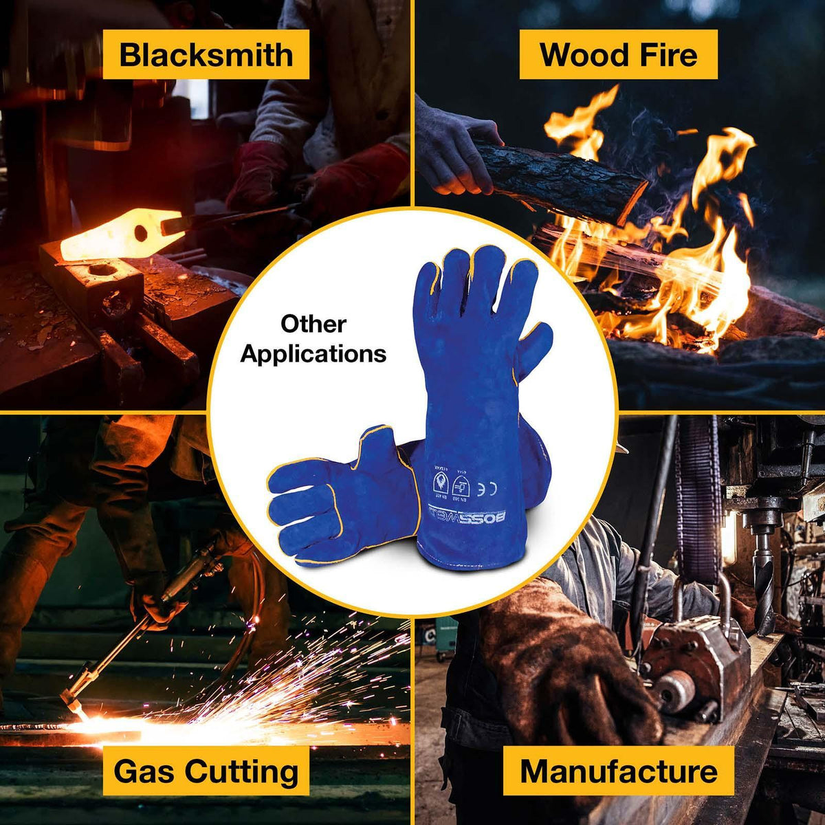Bossweld 16" Blue Leather Welding Gloves 700995