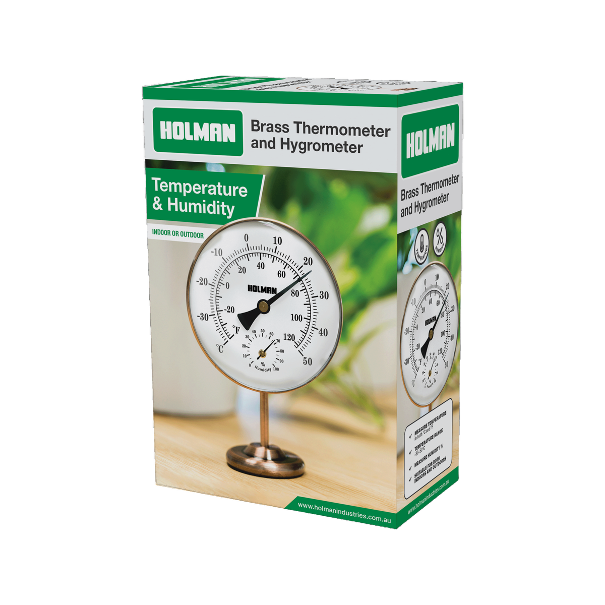 Holman Brass Thermometer and Hygrometer 25mm Easy Read Indoor Outdoor - SuperSaverAU - view 4