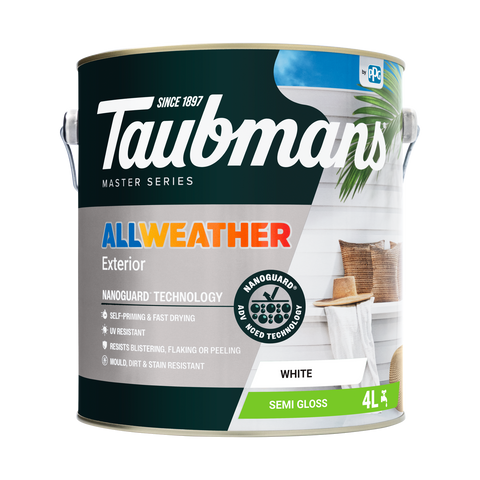 Taubmans 4L White Semi Gloss All Weather Exterior Paint Water Based UV Resistant