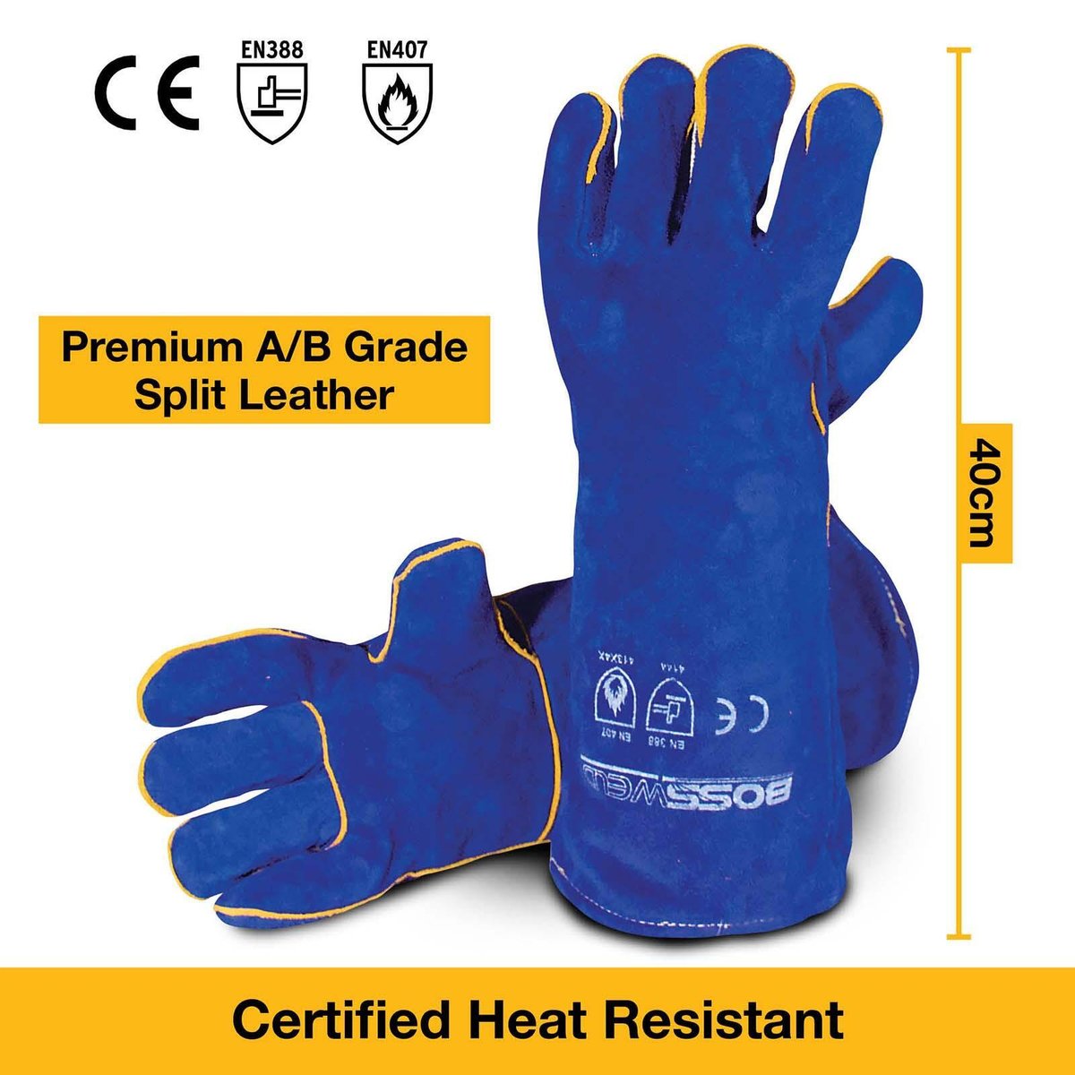 Bossweld 16 Blue Welding Gloves - Heavy Duty Gauntlet - 40cm Length - SuperSaverAU - view 4