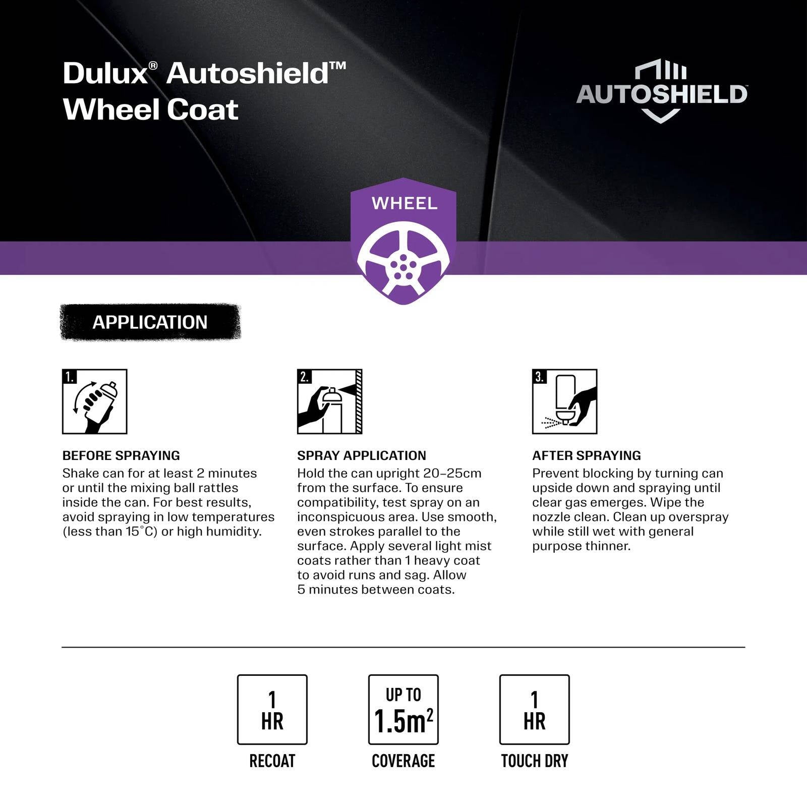 Dulux Autoshield 340g Satin Black Wheel Coat Spray Paint for Car Wheels
