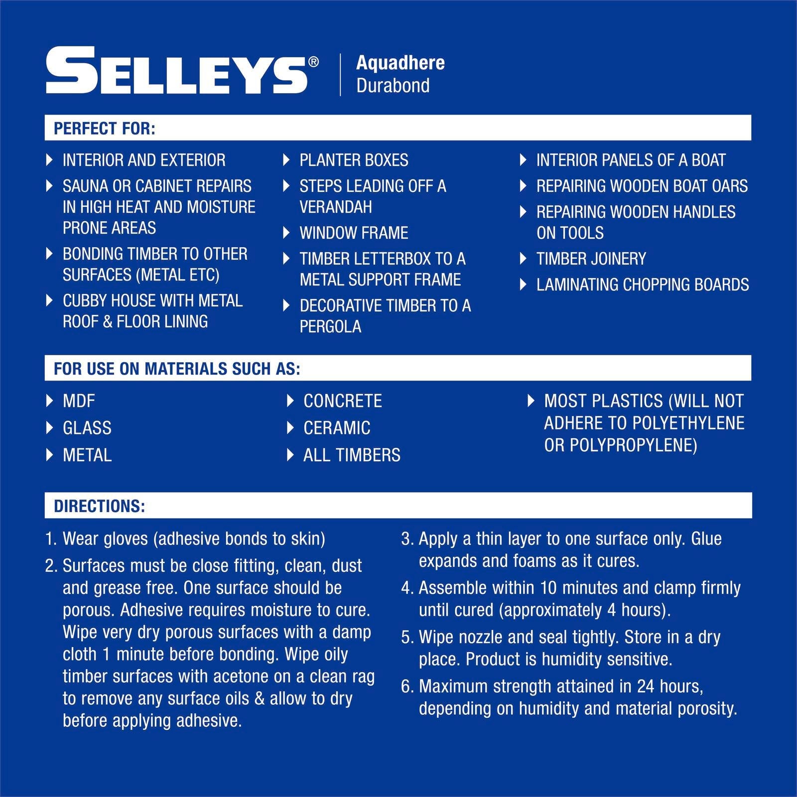 Selleys Aquadhere Durabond Polyurethane Wood Glue 460ml - Weather Resistant Foaming Timber Adhesive