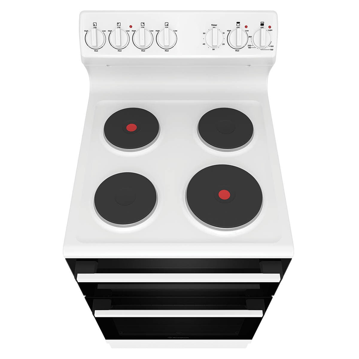 Westinghouse 54cm Electric Freestanding Oven - 80L Fan Forced, Separate Grill, Solid Hotplates - WLE532WC